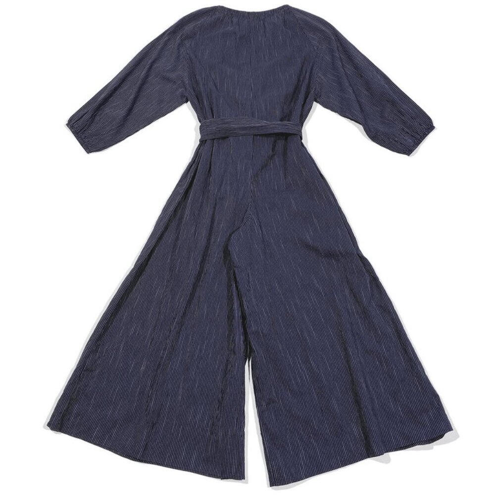 Apiece Apart Isla Wide Leg Jumpsuit 100% Cotton Navy Stripe 4 - Picture 9 of 9